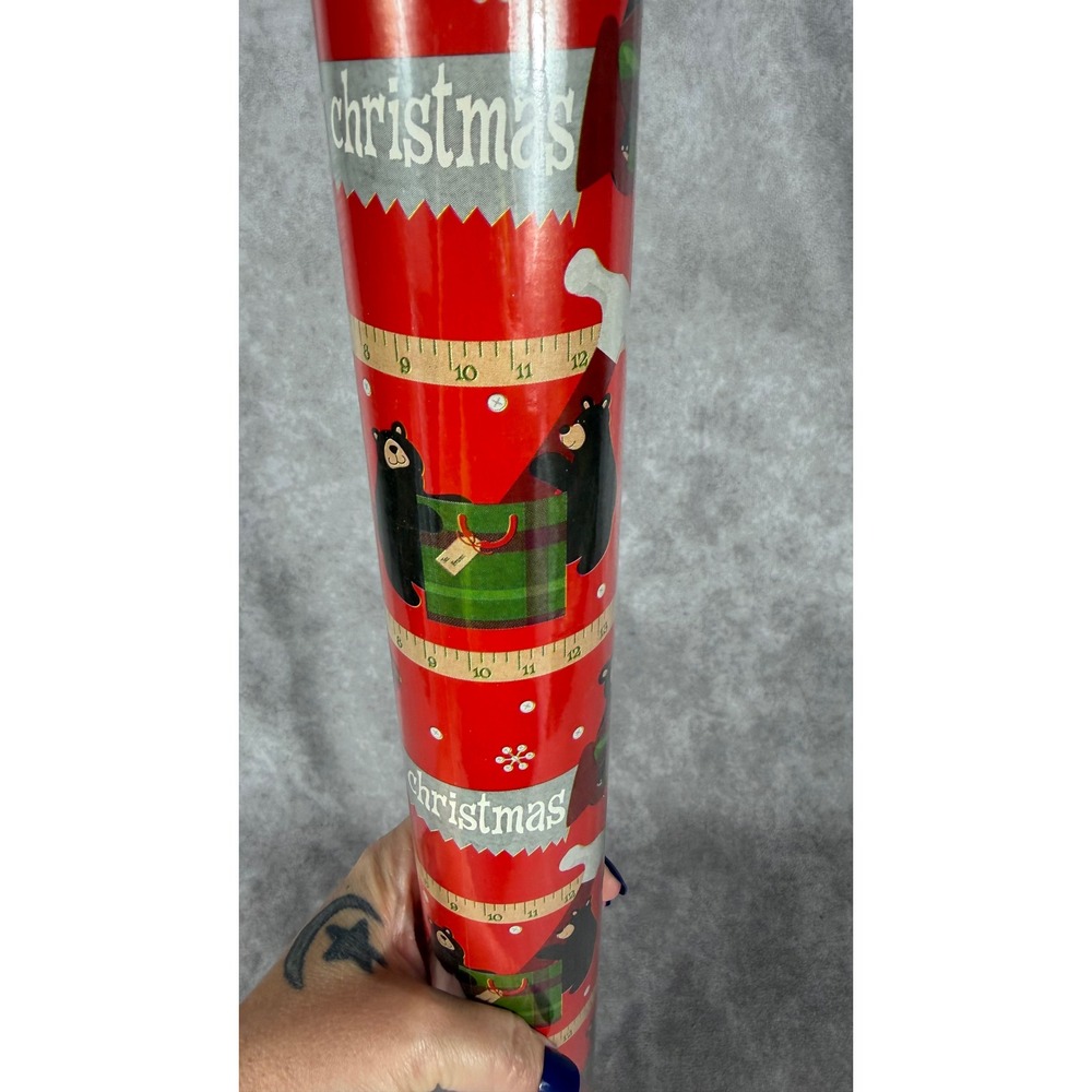 Vtg 90s Bear Christmas Wrapping Paper Roll 60 Sq Ft Heavyweight w Tools NOS NEW - Picture 4 of 7
